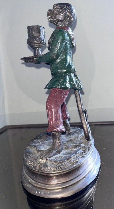 FRATIN Christophe (1801-1864).  Candlestick In Polychrome Bronze Representing A Monkey Signed
