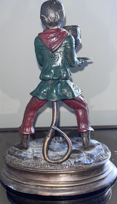 FRATIN Christophe (1801-1864).  Candlestick In Polychrome Bronze Representing A Monkey Signed