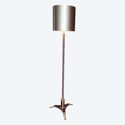 Maison CHARLES ( Signée ). Lampadaire Tripode En Laiton Et Bronze Doré.