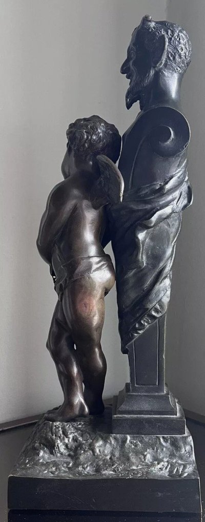 Edouard DROUOT(1859-1945).large Bronze Signed Satyr & Angel "Love in Chains".