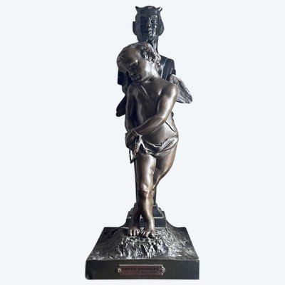 Edouard DROUOT(1859-1945).large Bronze Signed Satyr & Angel "Love in Chains".