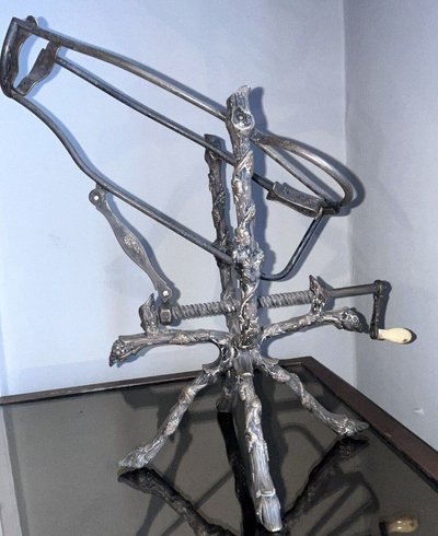 Antique Art Nouveau Bronze Wine Server with Vine Decor on Goat Legs