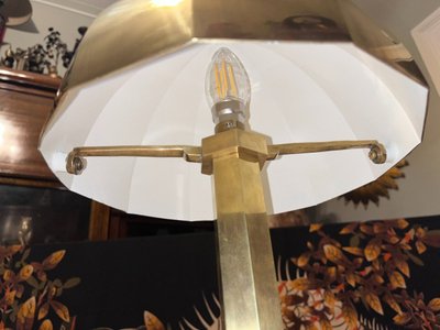 MORAND Paris   Grande Lampe De Bureau  Doré Moderniste à Cache-ampoule Hémisphérique Orientable