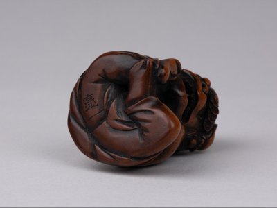 Netsuke En Bois Sculpté Par Sukeyuki - Danseur De Shishimaï. Japon Edo
