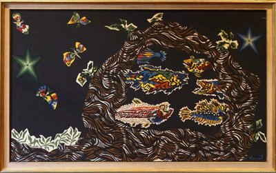 Jean LURCAT (1892-1966) Fonds Marins.   Stampa su tessuto che ha conservato i suoi splendidi colori