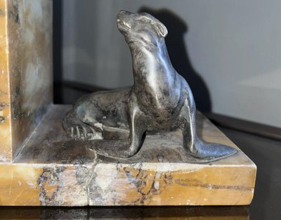 BOURCART Emmanuel (xxeme)serre Livres Art Déco En Bronze Sur Base Marbre Signés