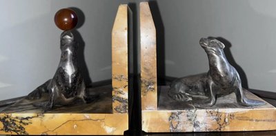 BOURCART Emmanuel (xxeme)serre Livres Art Déco En Bronze Sur Base Marbre Signés