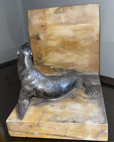 BOURCART Emmanuel (xxeme)serre Livres Art Déco En Bronze Sur Base Marbre Signés
