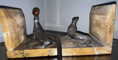 BOURCART Emmanuel (xxeme)serre Livres Art Déco En Bronze Sur Base Marbre Signés