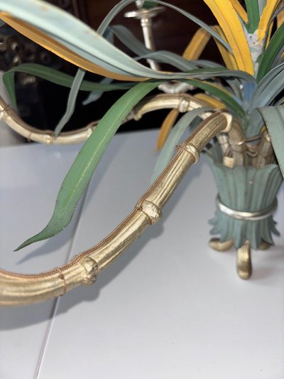 Maison BAGUES Lustre En Bronze, Laiton Et Métal Polychrome En Forme De Bambou à 6 Lumières