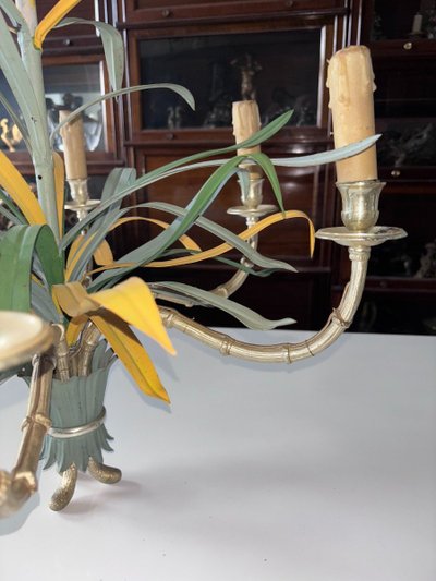 Maison BAGUES Lustre En Bronze, Laiton Et Métal Polychrome En Forme De Bambou à 6 Lumières