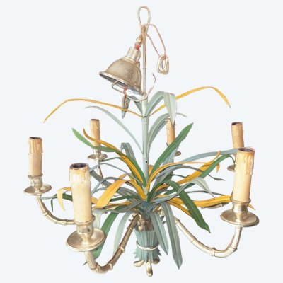 Maison BAGUES Lustre En Bronze, Laiton Et Métal Polychrome En Forme De Bambou à 6 Lumières