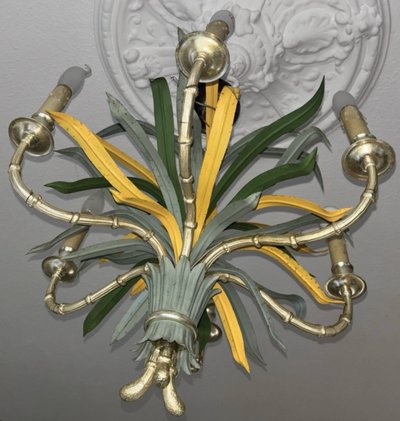 Maison BAGUES Lustre En Bronze, Laiton Et Métal Polychrome En Forme De Bambou à 6 Lumières