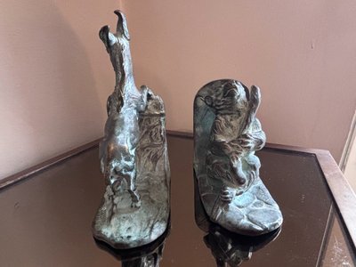 BOFILL Antoine ( 1875-1939 ) Pair Of Bronze Animal Bookends Signed