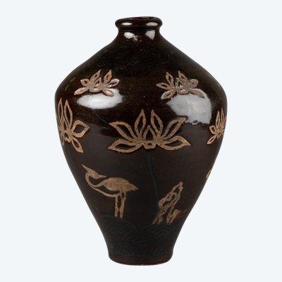 Vaso in gres - Lotus Et Héron