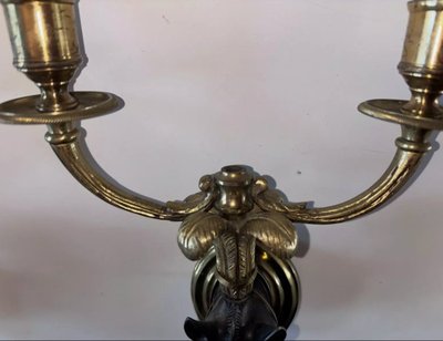 Maison BAGUES, Pair of Gilded Bronze And Black Patina Horse Wall Lights