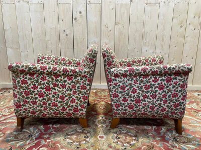 Paire de fauteuils bergères Art Déco / Vintage à fleurs