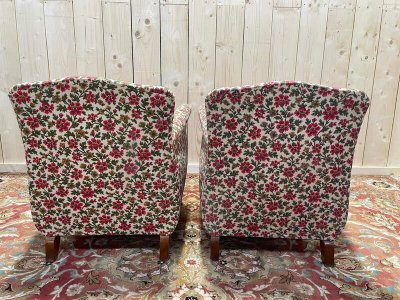Paire de fauteuils bergères Art Déco / Vintage à fleurs
