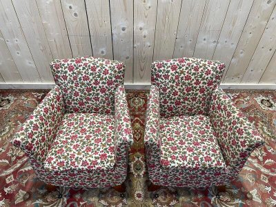 Paire de fauteuils bergères Art Déco / Vintage à fleurs