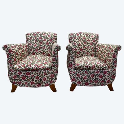 Paire de fauteuils bergères Art Déco / Vintage à fleurs