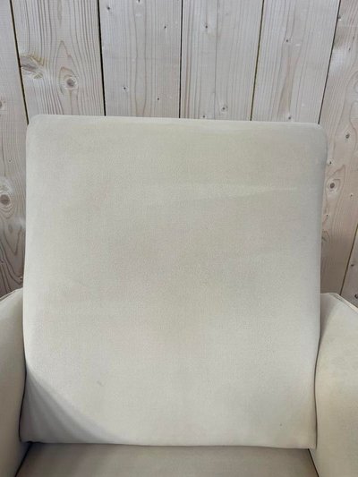 Pair of contemporary armchairs in beige suede