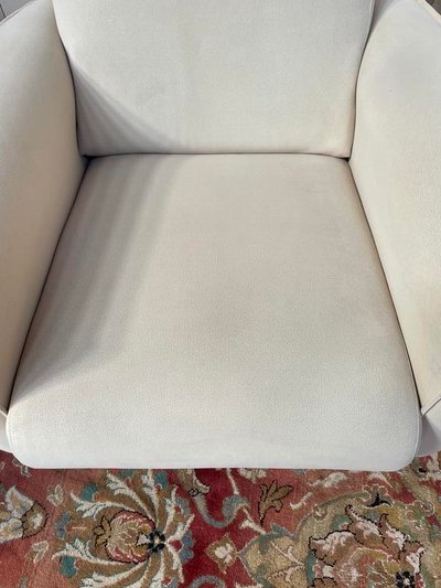 Pair of contemporary armchairs in beige suede