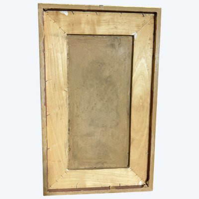 Dipinto olio su tela Mazzonis Ottavio, Torino, anni '70, 44x21cm. Figure femminile e maschile. 