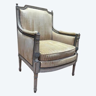 Fauteuil - Bergère de style Louis XVI avec signature 