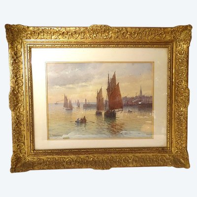 Aquarell Landschaft Marine Louis Timmermans Boote Fischen Concarneau Hafen 19.
