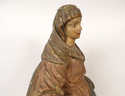 Scultura Statua in legno di tiglio policromo Santa Vergine Fiandre fiamminghe XIX secolo