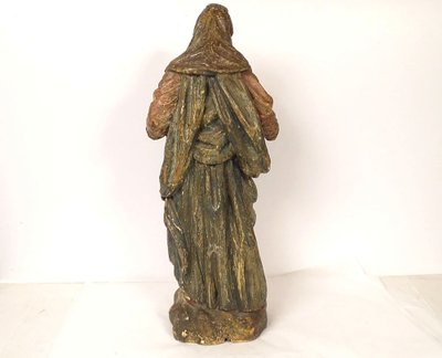 Scultura Statua in legno di tiglio policromo Santa Vergine Fiandre fiamminghe XIX secolo