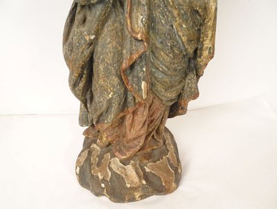 Scultura Statua in legno di tiglio policromo Santa Vergine Fiandre fiamminghe XIX secolo