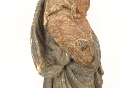 Scultura Statua in legno di tiglio policromo Santa Vergine Fiandre fiamminghe XIX secolo
