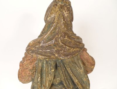 Scultura Statua in legno di tiglio policromo Santa Vergine Fiandre fiamminghe XIX secolo