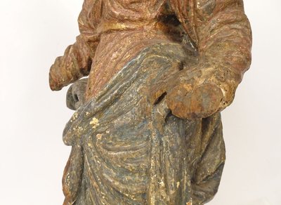 Scultura Statua in legno di tiglio policromo Santa Vergine Fiandre fiamminghe XIX secolo
