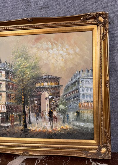 D'après Renée Wilsson : Huile sur Toile L'Arc de Triomphe a Paris vers 1980