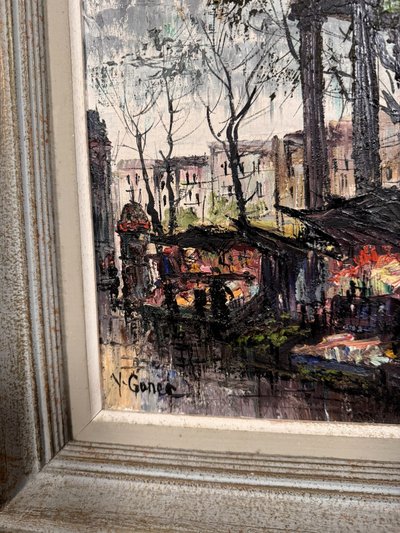 Tableau huile sur toile vue de Paris signé en bas à gauche Yves Gonec XXeme siècle