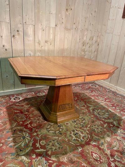 Table de salle à manger époque Art Déco en chêne massif 