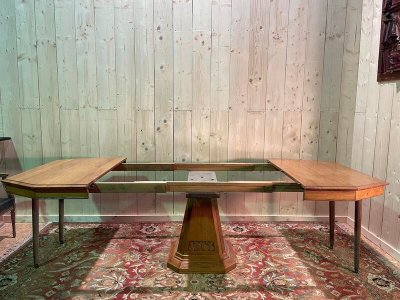 Table de salle à manger époque Art Déco en chêne massif 