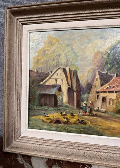 P. Guivalot: Gemälde Öl auf Leinwand belebte ländliche Landschaft signiert und datiert 1956