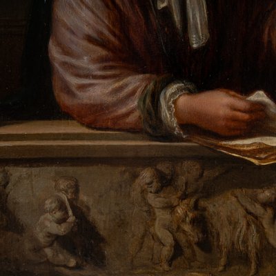 Portrait of a Painter in an Alcove, in the Style of Willem Van Mieris, Oil on Wood circa 1800