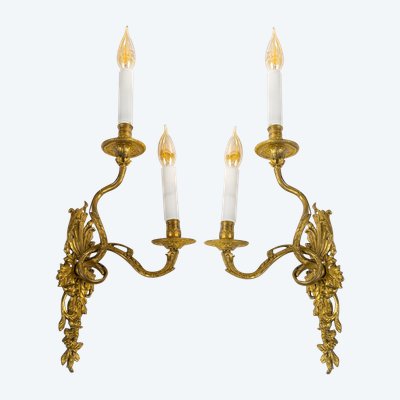 Paire d'Appliques Asymétriques en Bronze Doré, Époque Régence (1715-1723)