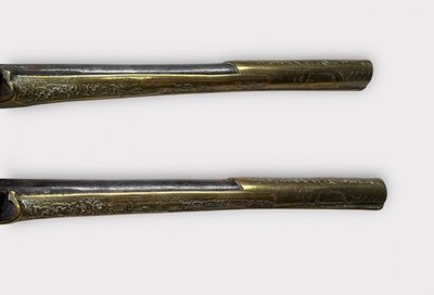 Paar "Kubur" Pistolen - Osmanische Balkan Türkische Kaiserreich Bronze Ziseliert 1830" Feuersteinpistole
