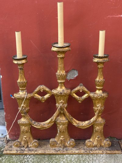 Pair Of Gilded Wooden Three-Light Sconce Picks 18th Century