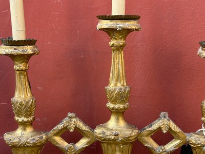 Pair Of Gilded Wooden Three-Light Sconce Picks 18th Century