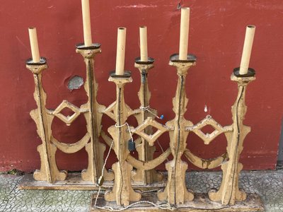 Pair Of Gilded Wooden Three-Light Sconce Picks 18th Century