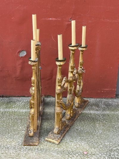 Pair Of Gilded Wooden Three-Light Sconce Picks 18th Century