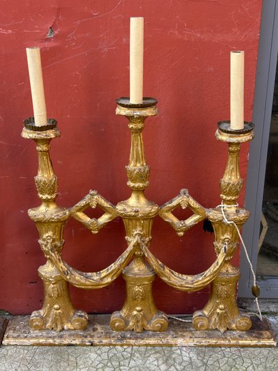 Pair Of Gilded Wooden Three-Light Sconce Picks 18th Century
