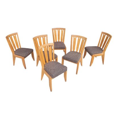 Set of six vintage chairs in light oak, Guillerme and Chambron