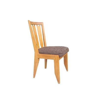 Set of six vintage chairs in light oak, Guillerme and Chambron
